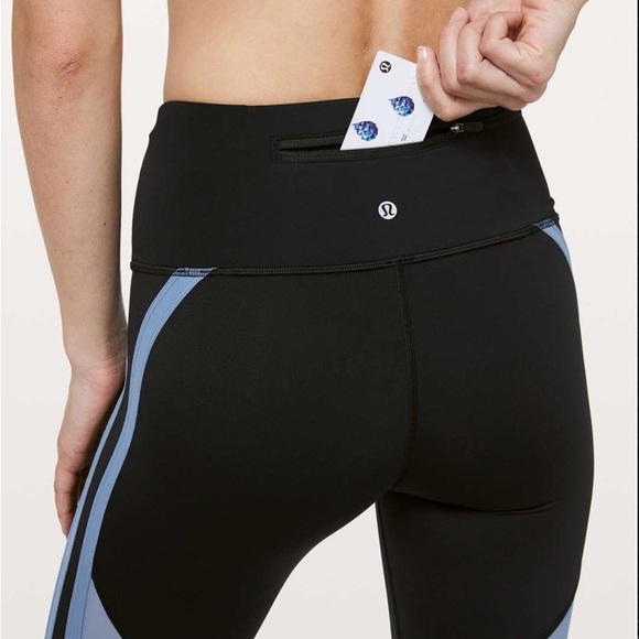 Lululemon Zip The Line Crop Black Blue Leggings Women's Size 6 - Picture 4 of 13